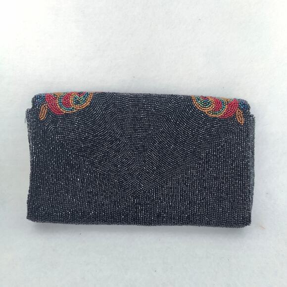 Walborg Multicolor Black Burgundy Gold Beaded Statement Clutch Purse Vtg Korea - Picture 2 of 8